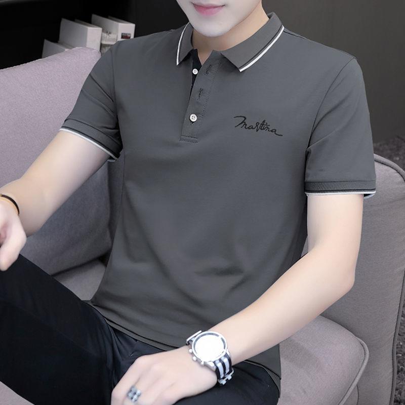Трендовая брендовая футболка с коротким рукавом, мужская, с лацканами, из чистого хлопка, универсальная, в стиле business casual