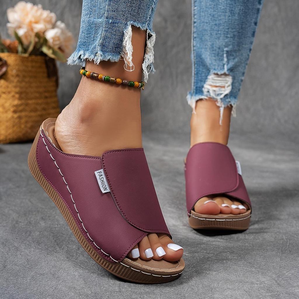 Женские модные однотонные тапочки - удобная поддержка свода стопы, дышащие уличные тапочки, стильные, сандалии с открытым носком и ремешком сзади на среднем каблуке