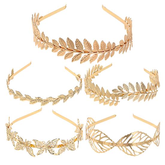 Золотой обруч для волос с полым листом, эластичный металлический ободок, декоративный женский тонкий головной убор, аксессуары для волос