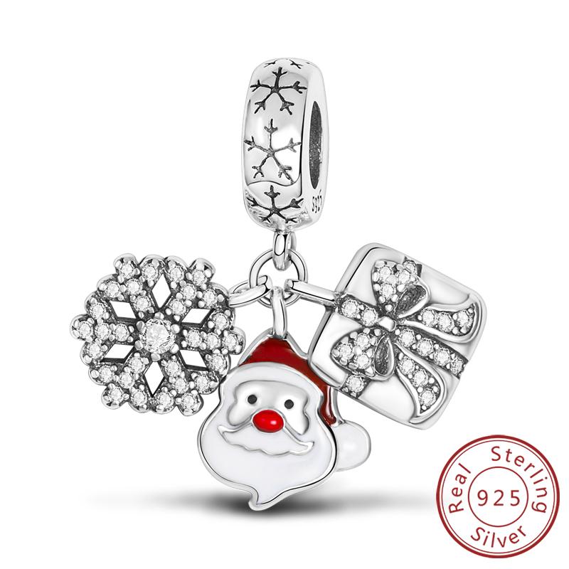 Рождественская серия Шармы Бусины Медь Рождественская елка Снеговик Лось Шарм Подходит для оригинального браслета Подвеска Женские украшения