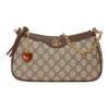 Gucci GG Marmont Канвас Подвеска-клубника Сумка на плечо Бежевый Коричневая кожа Web-полоса Ежедневный шопинг 735132-FABLE-9442