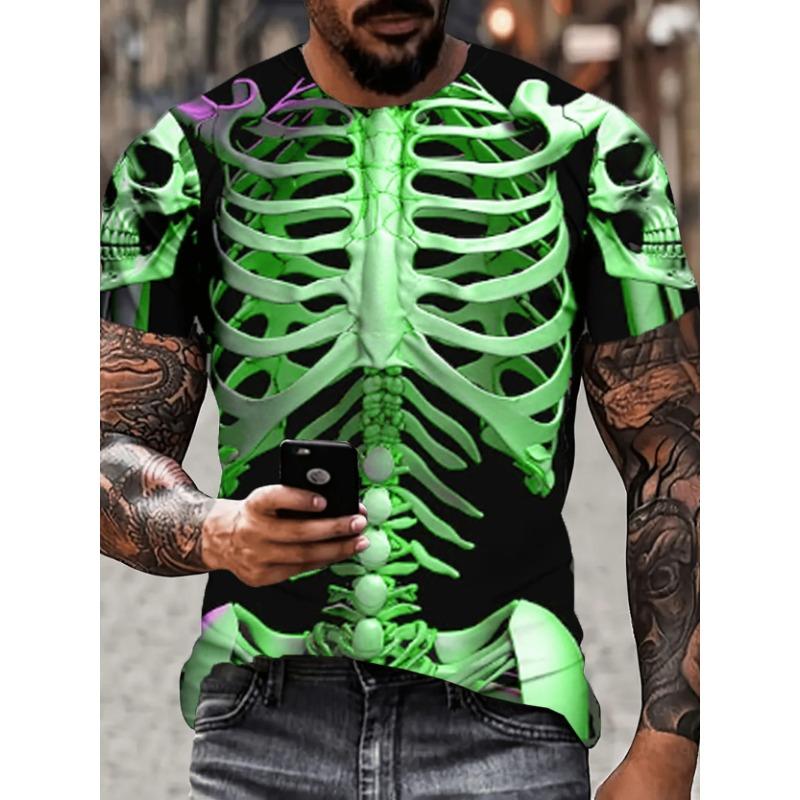Футболка Funny Bones для мужчин, повседневные футболки, футболка с коротким рукавом и принтом 3D-черепов, мужская одежда, летние топы свободного покроя с круглым вырезом