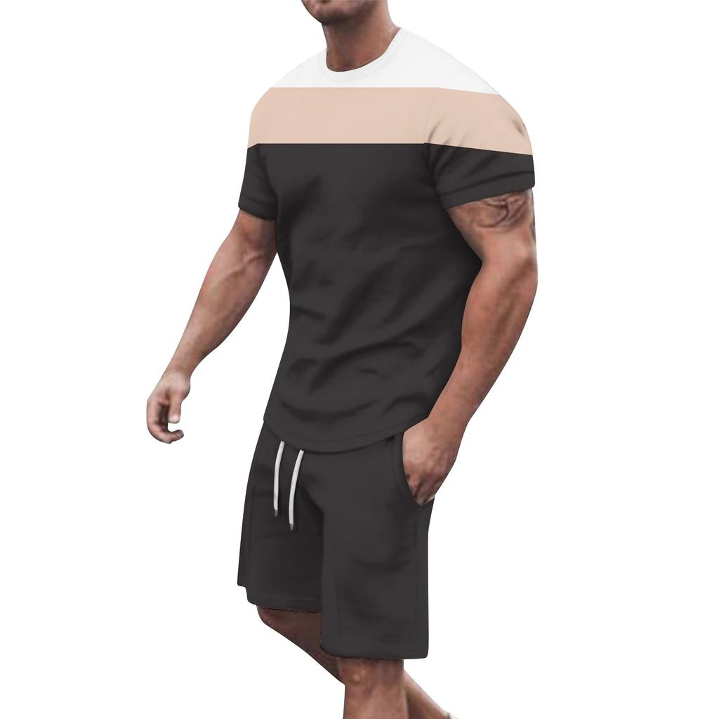 Мужские однотонные шорты с короткими рукавами и открытыми плечами, дышащий мужской повседневный комплект из 2 предметов