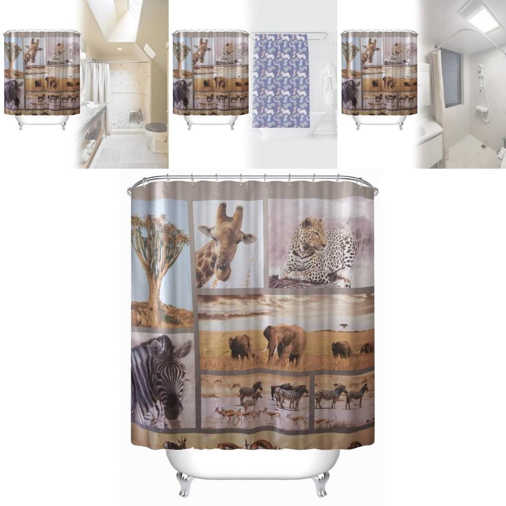 Водонепроницаемая шторка для ванной из ПЭВА с рисунком животных, длинная, жираф, зебра, для декора туалета