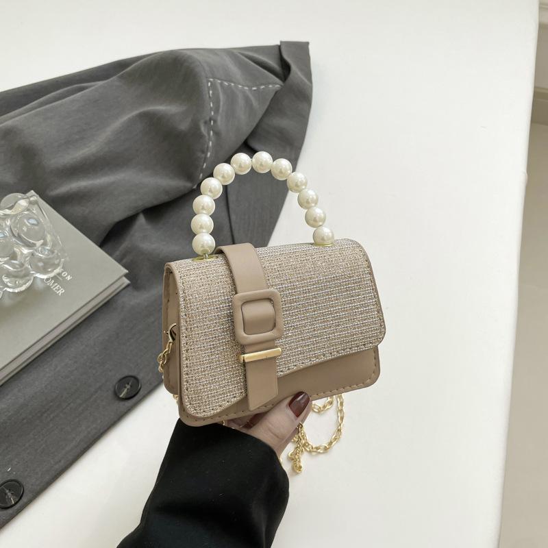 Simple, Shiny and Fashionable Spring New Solid Color Texture Pearl Portable Chain Crossbody Women's Small Square Bag