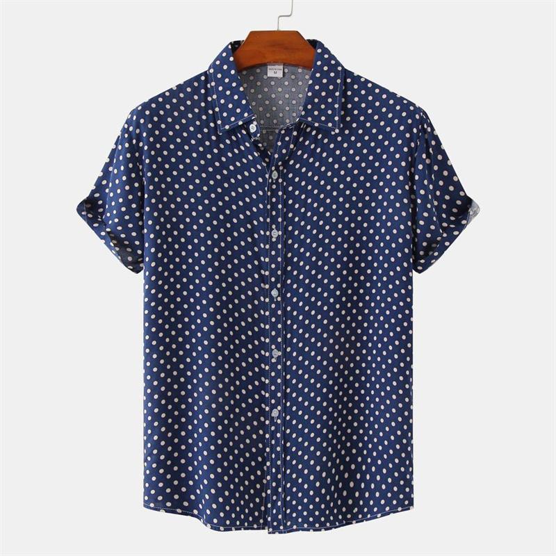 Men Solid Colored Dots Hawaiian Casual Short Sleeves Summer 3d Printed Button Blouse Tops Party Street Button Shirts