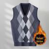 Men's Autumn/Winter Plus Velvet V-Neck Diamond Jacquard Sweater Vest