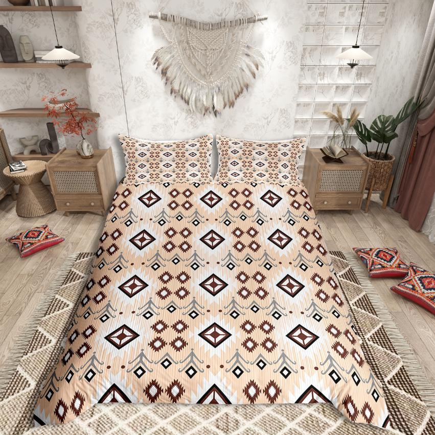 Homewish Tribal Aztec Duvet Cover Set,Bohemian Theme Bedding Set for Teens,exotic Style Decor