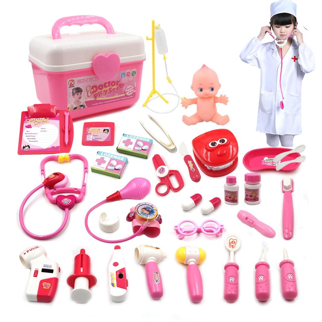 RUI YUE Pretend Doctor Doctor 34 Piece Tools with Light Sound Mini Doctor Pretend Play Nurse Clothes Hat Suitable for Children Over 6 Years Old To