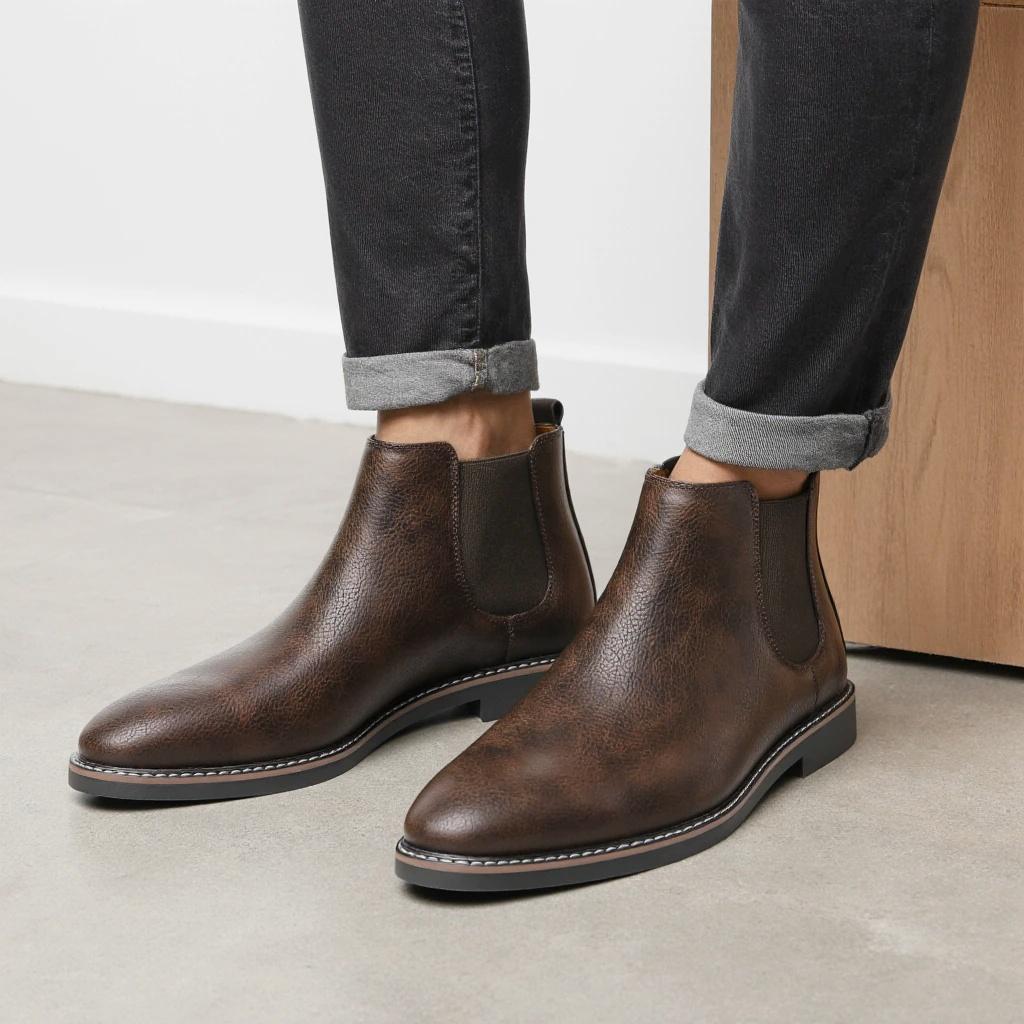 HECRAFTED SHOES/ Зимние мужские ботинки из искусственной кожи