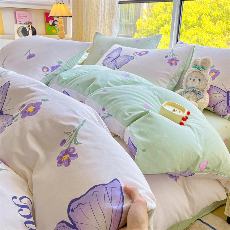 Комплект постельного белья из четырех предметов, пододеяльник из чистого хлопка с цветочным рисунком, простыня для спальни из трех предметов