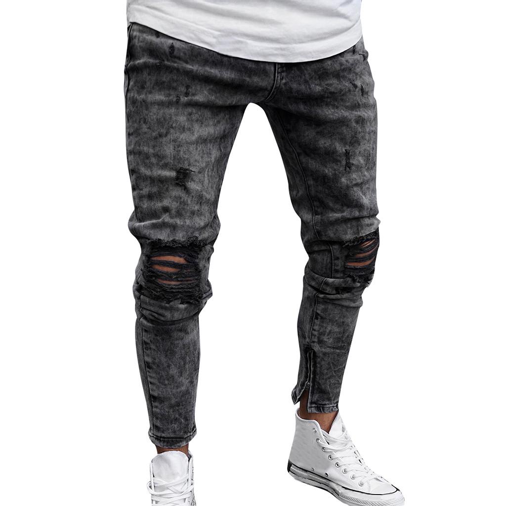 Mens Skinny Stretch Denim Pants Distressed Ripped Freyed Slim Fit Jeans Trousers