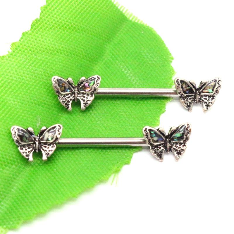 1 Pair Butterfly Nipple Barbell 14g Crystal Nipple Piercing Nipple Jewelry Heart Nipple Ring Bar Stainless Steel Body Piercing for Women
