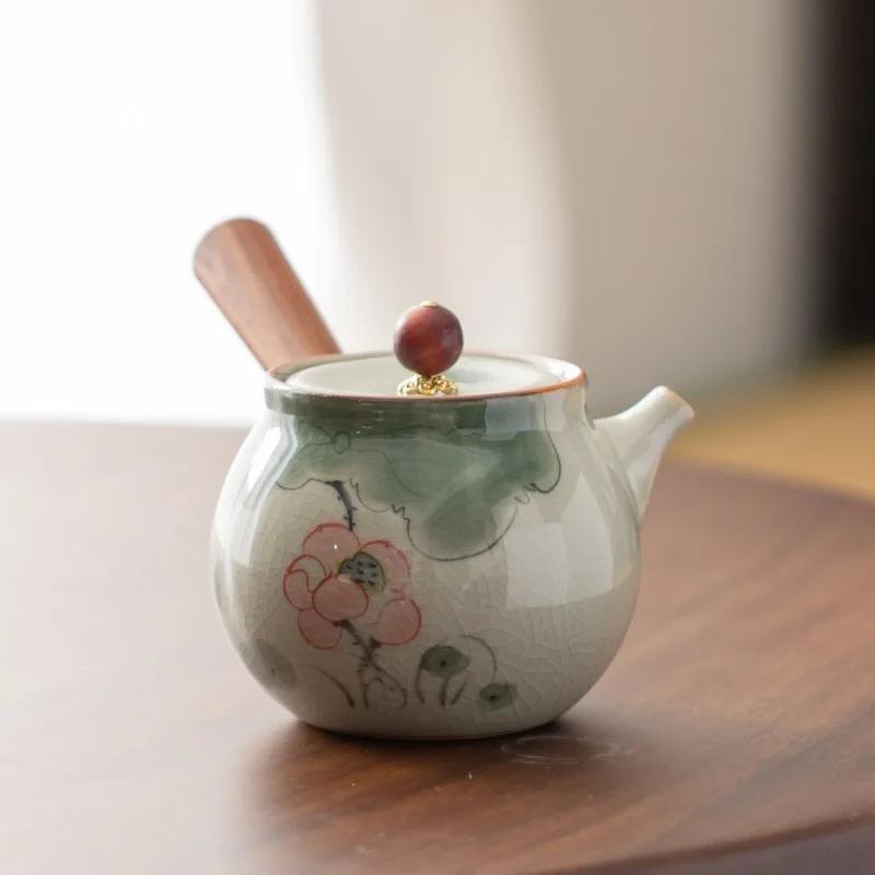 Новый китайский стиль расписанный вручную керамический чайник в стиле лотоса чайный сервиз кунг-фу небольшой бытовой чайник чайник с ручкой