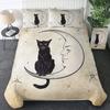 Witch Black Cat Duvet Cover Set Full,Cat Sitting On Moon Bedding Set Vintage Gothic Animals Cat Comforter Cover Bed Sets
