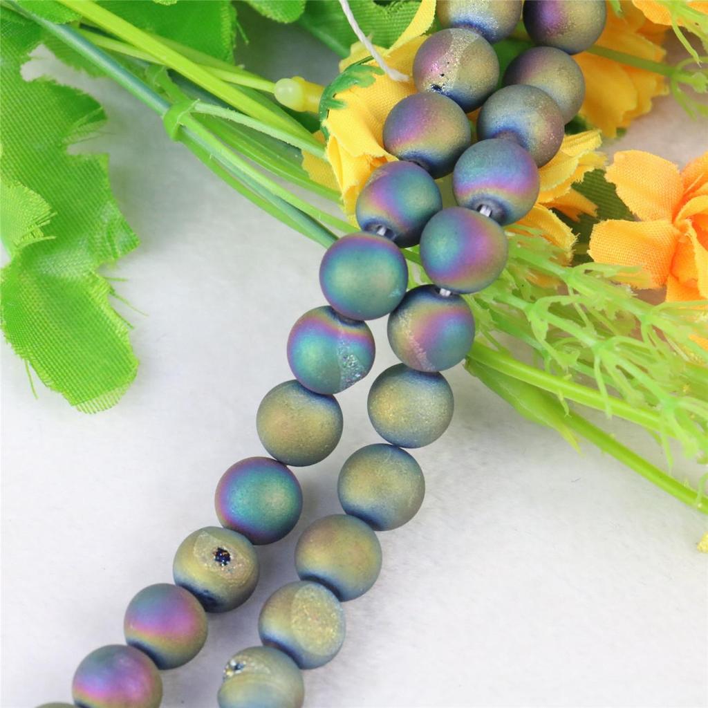 10mm Purple Gold Color Round Crystal Cave Agates Onyx Loose Beads Women Girls Accessories Parts for Jewelry Making Design