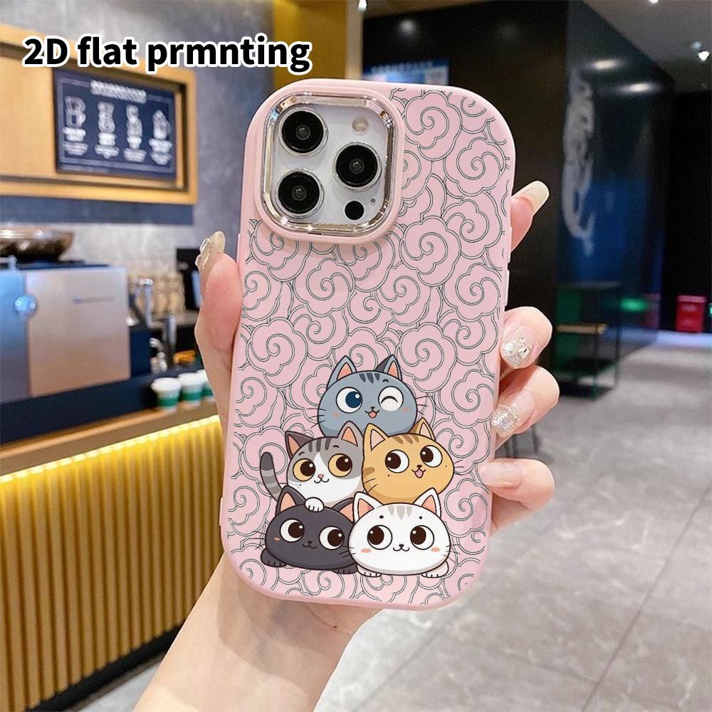 Чехол для телефона: 2D плоский дизайн, подходящий для защитного чехла iPhone 18 17 16 15 14 13Pro, стиль для пары, пять маленьких сложенных кошек, Рождество и Хэллоуин g