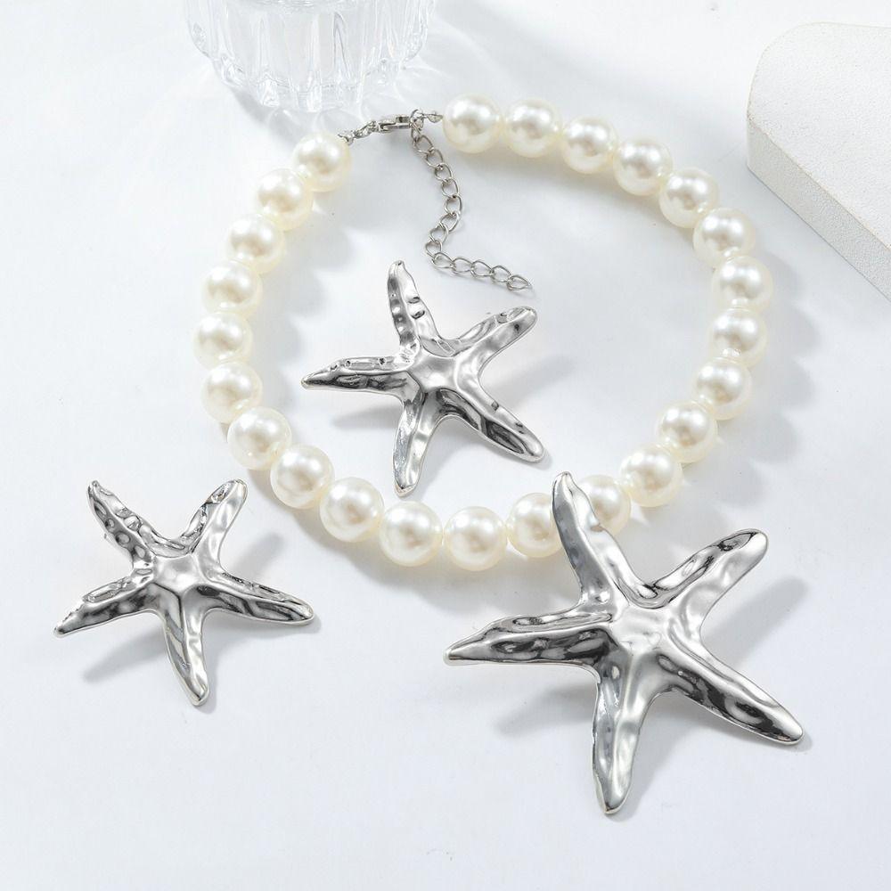 Jewelry Starfish Beaded Necklace Bohemian Starfish String Pearls Chain  Couple