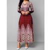 Ladies Spring And Autumn New Fashion Retro Print Slim V-neck Party Elegant Long Dress Plus Size