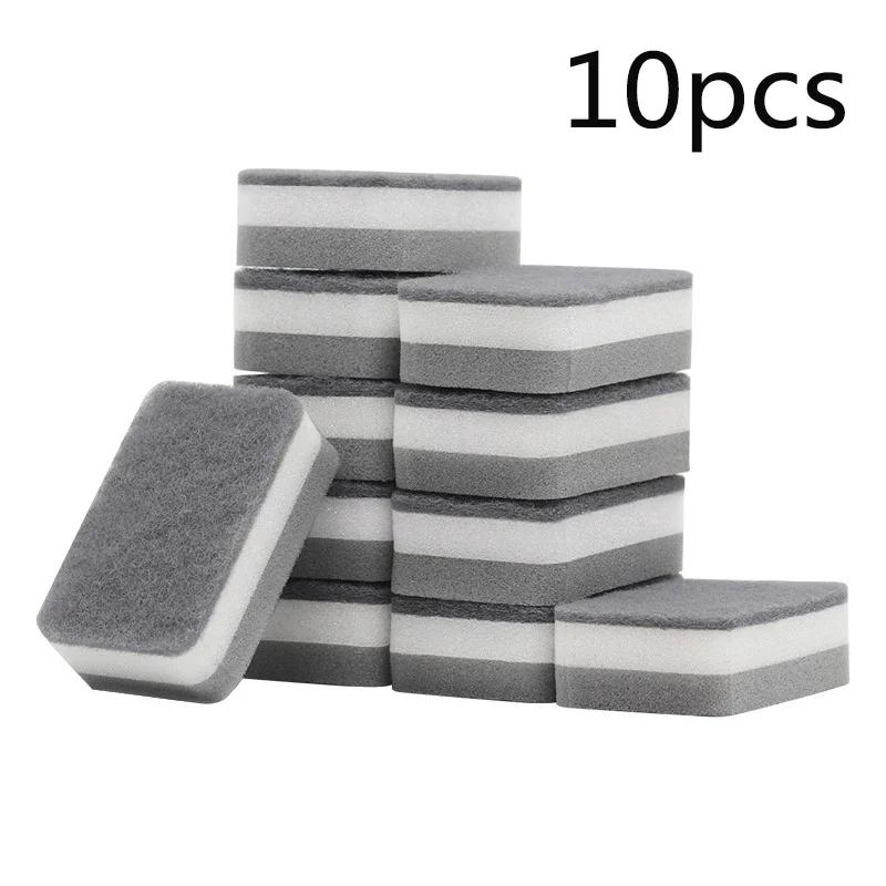 5/10Pcs Home Double-sided Sponge Wipe Gray Dirt-resistant Scouring Pad Kitchen Stain Sponge Wipe Professional Cleaning Supplies