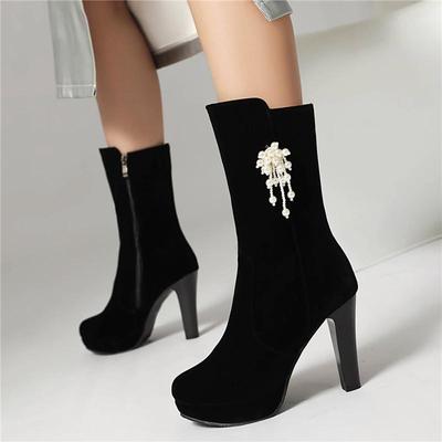 Женские ботильоны на высоком каблуке, осень и зима, новые водонепроницаемые ботильоны на толстом каблуке из замши большого размера