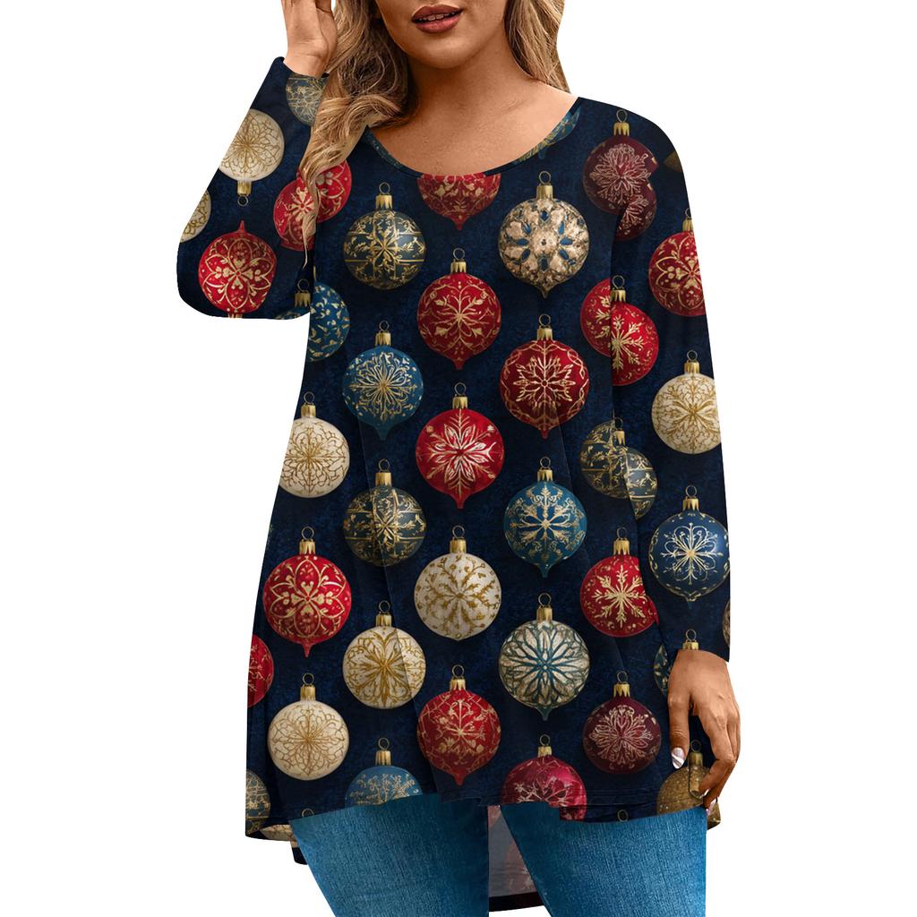 Women's Fashionable Casual Long Sleeved Plus Size  Print Top Plus Size Floral Print Top