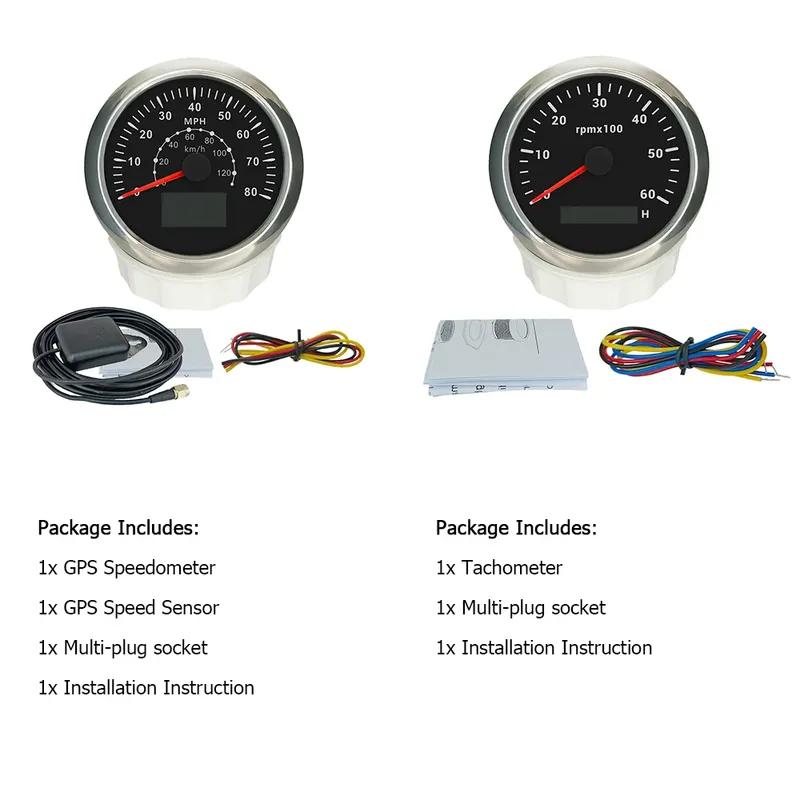 85mm GPS Speedometer 60M 80M 120M 160M 200M with 4K 6K 7K 8K RPM Tachometer with 7 Colors Backlight for Car Boat Yacht 9-32V