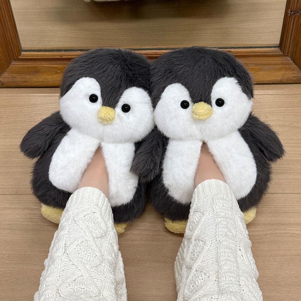 Cute penguin cotton slippers women's winter bag and new indoor home non-slip warm plush cotton shoes winter
