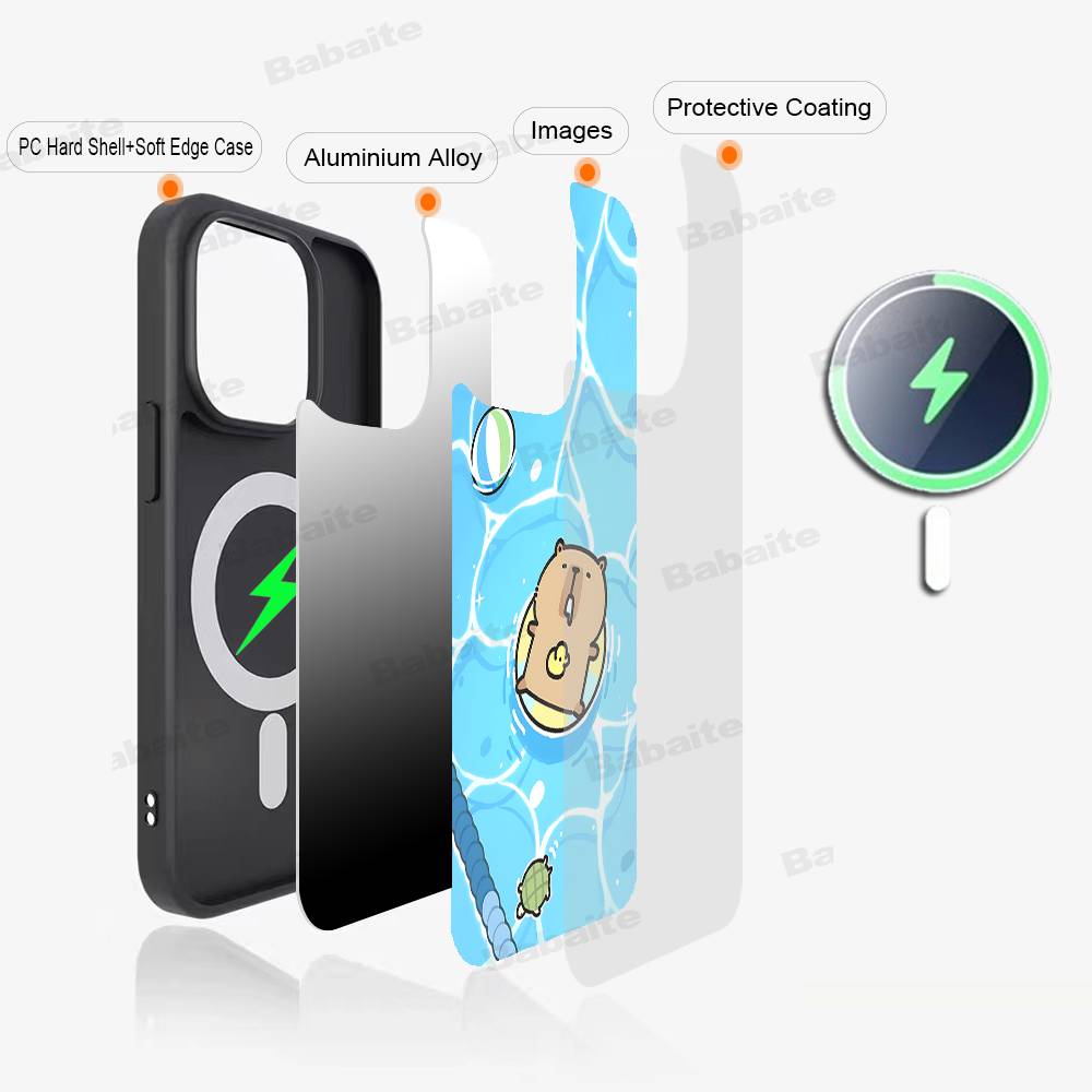 Cartoon Capybara For Magsafe Magnetic Phone Case Wireless PC+TPU For IPhone 11 12 13 14 15 16 17 Pro Max Plus