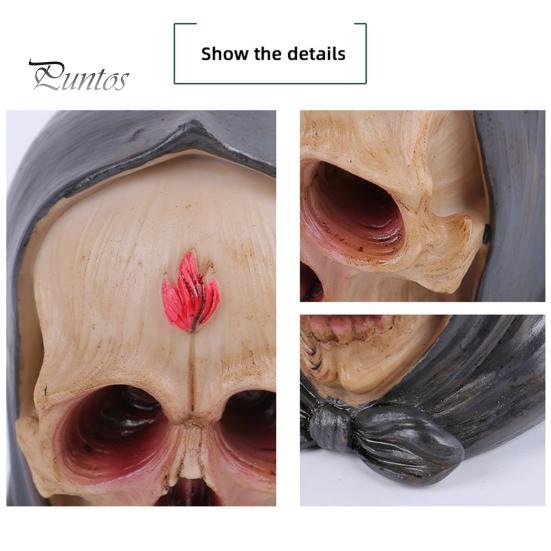 Реалистичная модель человеческого черепа, ретро-статуя из смолы с капюшоном, жуткая статуэтка для домашнего рабочего стола на Хэллоуин