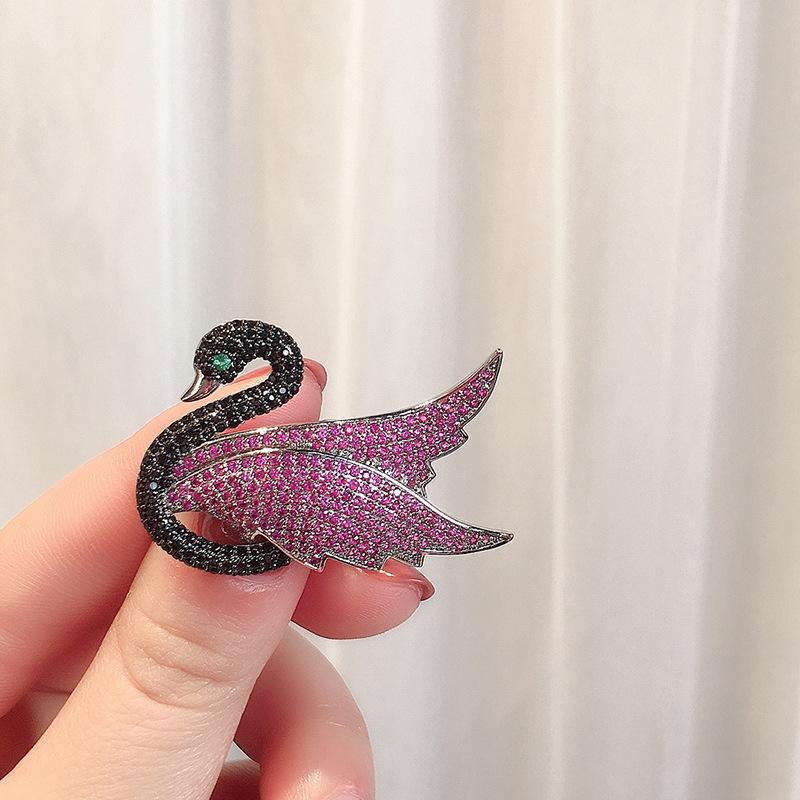 Swan Brooch, Copper Zircon Animal Corsage, Coat Accessory Pin
