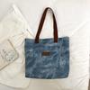 Large Capacity Canvas Tote Bag For Women With Stylish Streetwear Design In Gray Brown And Blue