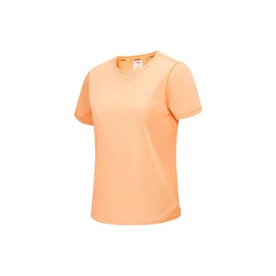 Li Ning Беговая серия Однотонная футболка с круглым вырезом и короткими рукавами Женские топы Конфетно-оранжевый ATSU004-4