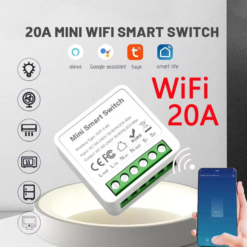 16A Tuya WiFi Умный выключатель с мониторингом мощности Мини 2-канальный таймер Автоматический выключатель Релейный модуль Работает с Alexa Google Home Smart Life