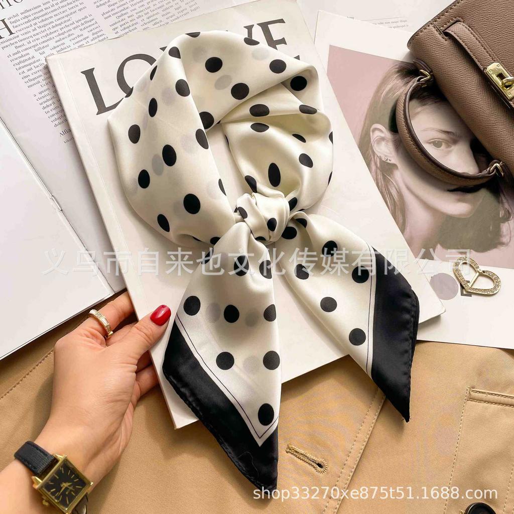 Versatile fashion floral 71 imitation silk square scarf scarf high-end polka dot neck silk scarf rhombus spring