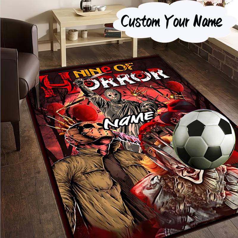 Custom Name Horror Movie Night Carpet, Chair Rug,Area Rug for Office Bedroom living rooms bedroom, Doormat decor Christmas fan gifts