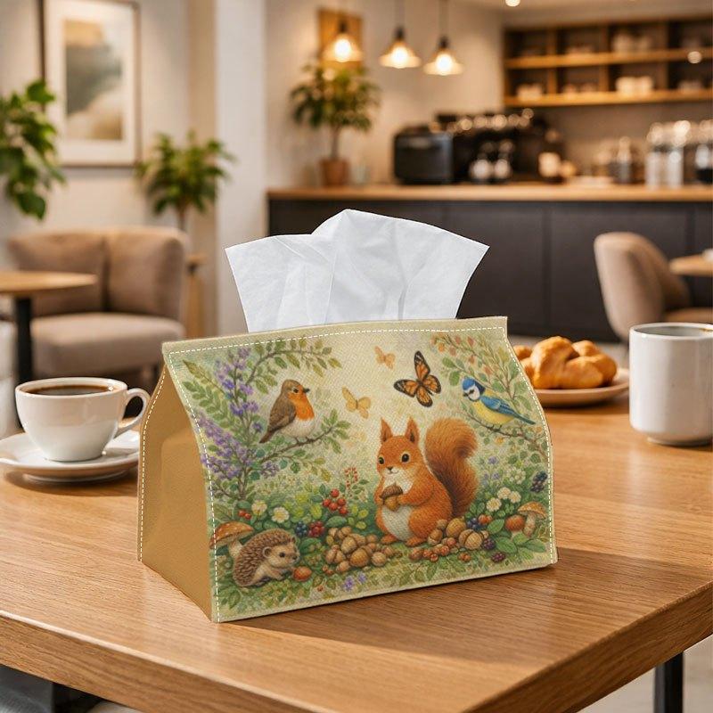 1pc Vintage Botanical Classic Tissue Box Multifunctional, Squirrel Bird Forest Illustration Suitable for Home, Parties, And Car Decoration. This Decor