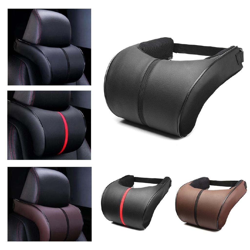 Adjustable PU Leather Car Neck Rest Pillow 410g Adjustable Headrest Pad Seat Cushion Leather Car Pillow