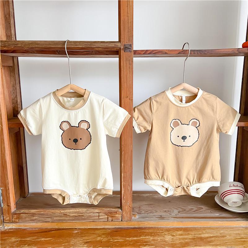 INS Style Summer Infant Bear Romper Unisex Short-Sleeve Snap-Crotch Bodysuit