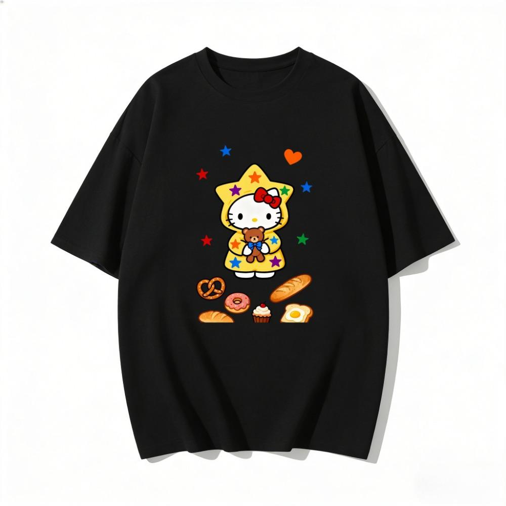 Summer Hello Kitty Cartoon Print Short-Sleeve T-Shirt, Women's T-Shirt, Classic and Stylish Top