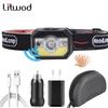 XP-G Q5 Sensor Headlamp Head Lamp Headlight Waterproof Led Built In Usb Rechargeable Battery Running Lights Red COB Bulb Litwod