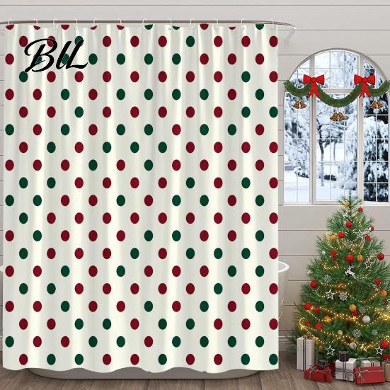 Decorative Shower Curtains for Tub Polka Dot Curtain with Hooks, Waterproof Fabric Bathroom Curtain, Retro Bath Quick Dry Stall Bathtub Decor,