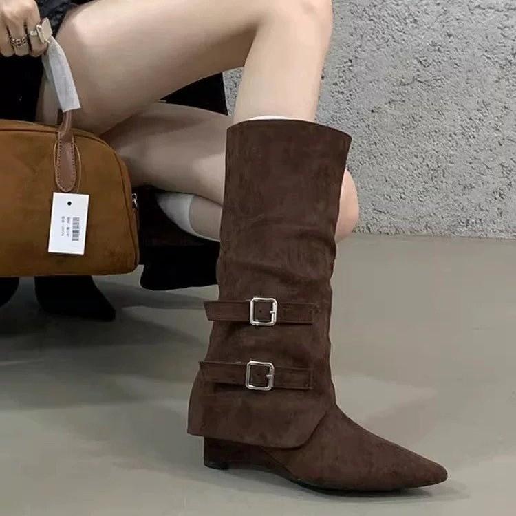High Heel Pointed Brown Boots Medium Knight Boots Women's Shoes 2025 Spring Autumn Winter Pant Pants Boots Long Boots Retro Long Boots