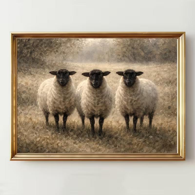 Unframed Vintage Blackface Sheep Canvas Poster Perfect for Farmhouse-Themed Wall Art. Ideal for Decorating Apartments, Living Room