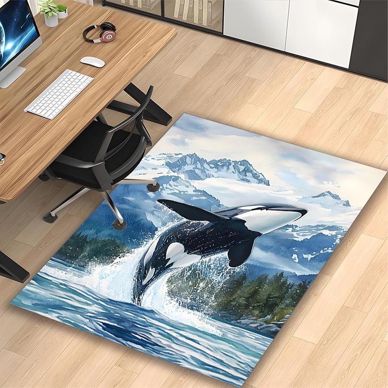 Orca Whale Sea Scene Print Area Rug, Multi-functional Office Chair Sofa Carpet, Easy Clean Carpet for Home and Living Spaces