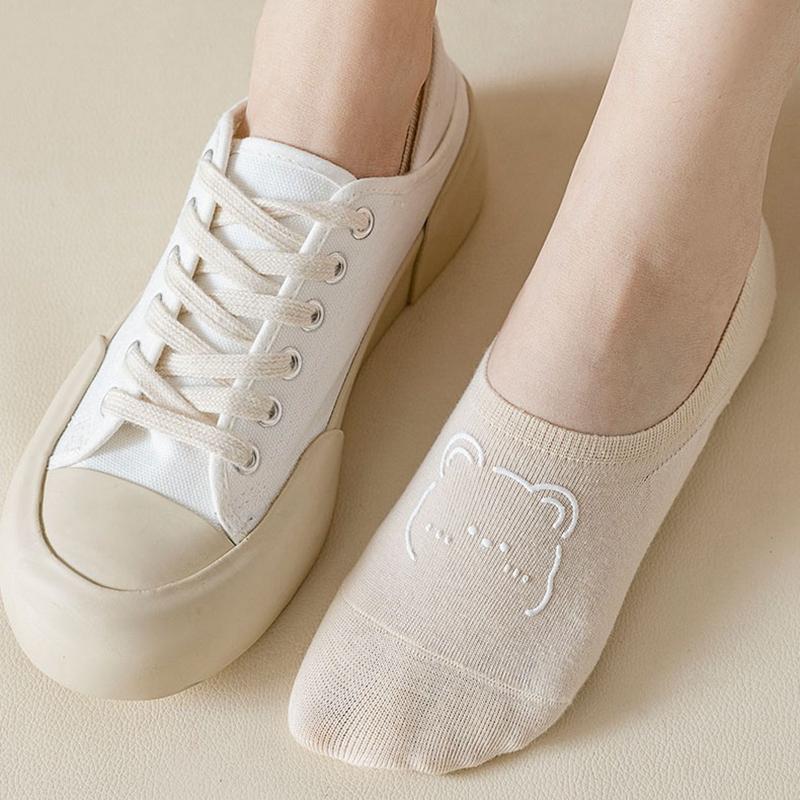 3/5 пар Женские носки-лодочки с узором из мишек, нескользящие, не сползающие, невидимые, тонкие носки