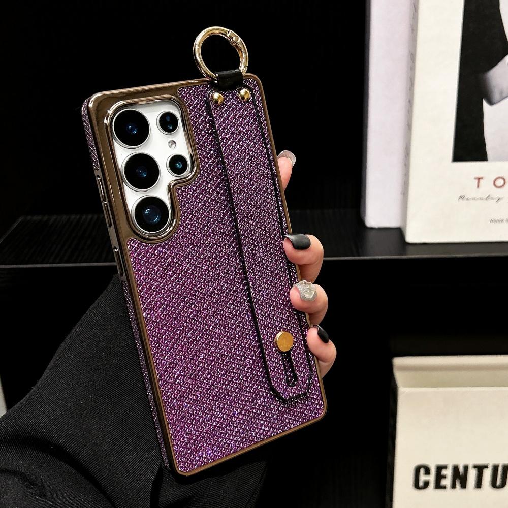 Чехол с блестящим покрытием, держателем-ремешком на запястье для Samsung S25 Ultra S24 FE S23 S22 Plus, мягкий силиконовый бампер, защитная крышка