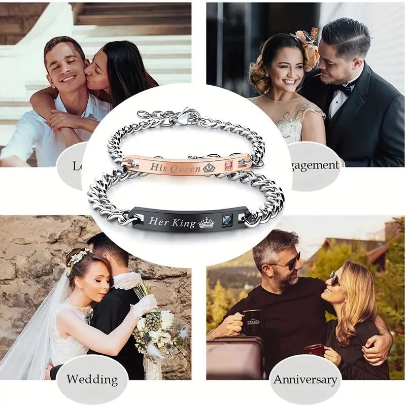 2pcs/Set Couple Bracelets Gift For Lover For Women Men Jewelry Matching Fashion Lovers His Queen Her King