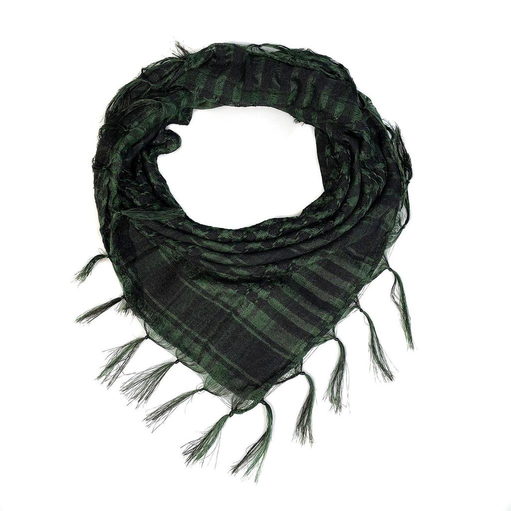 Silk Houndstooth Tactical Desert Scarf with Tassels for Outdoor Use