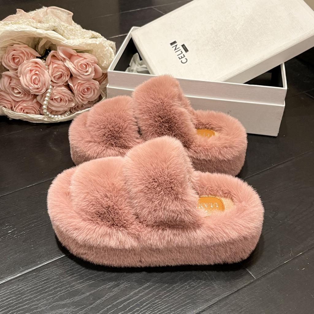 Winter Women Home Indoor Casual Fuzzy Slippers Female Flip Flops Fluffy Shoes Cross Slides Ladies Soft Plush Slippers Size 35-41